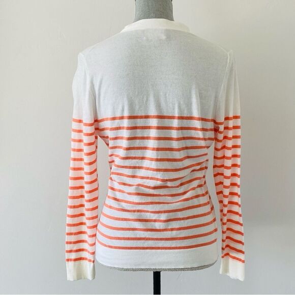 Pure Collection Striped Cotton Cardigan Sweater Orange Stripe Sz 8 Nautical - Picture 4 of 10